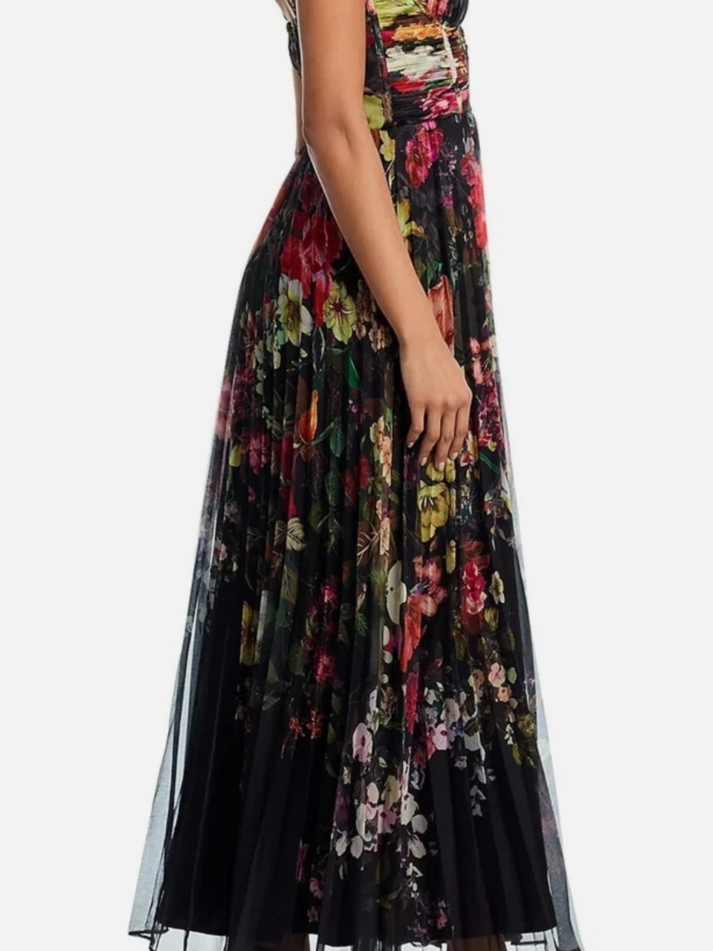 NWT Aqua Black Floral Bustier Midi Dress with Multicolor Garden Print Medium - Picture 5 of 9